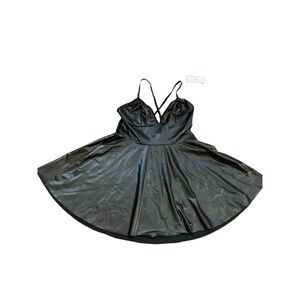 Ohyeah Plus Size Faux Leather Skater Dress Black Wet Look Mini Night Out 2XL 14